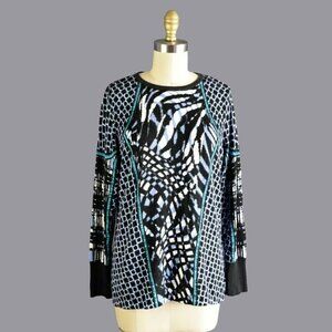 BOB MACKIE WEARABLE ART ABSTRACT KNIT PULLOVER SWEATER